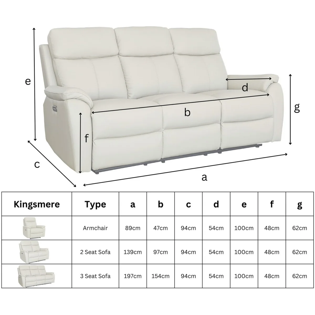 Kingsmere 3 Seater Power Recliner Sofa - Elephant – image 6