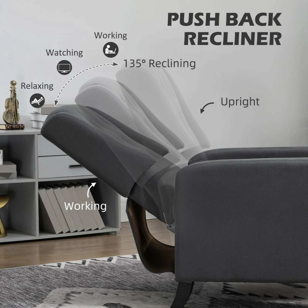 Lino Microfibre Deep Grey Button-Tufted Recliner Armchair with Leg Rest – image 3