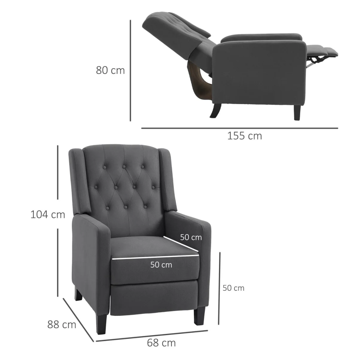 Lino Microfibre Deep Grey Button-Tufted Recliner Armchair with Leg Rest – image 4