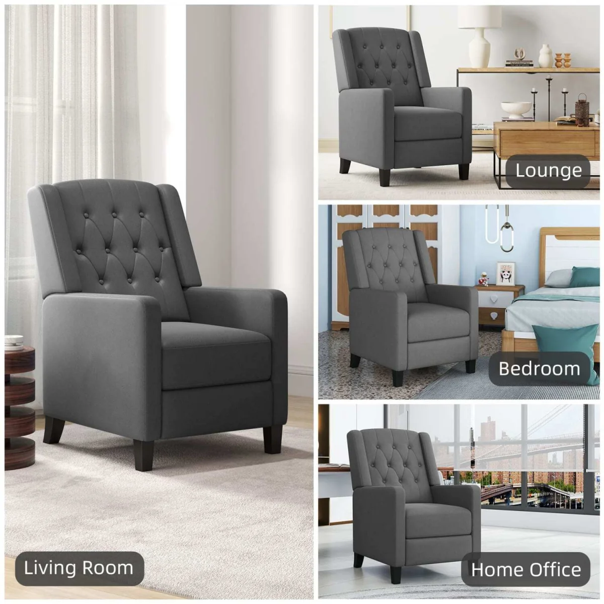 Lino Microfibre Deep Grey Button-Tufted Recliner Armchair with Leg Rest – image 6