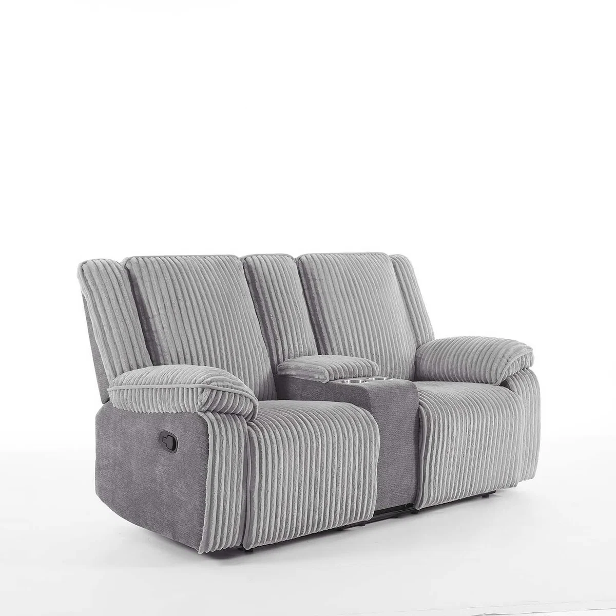 Verona 2 Seater Jumbo Cord Manual Recliner Sofa w Drinks Console - Grey