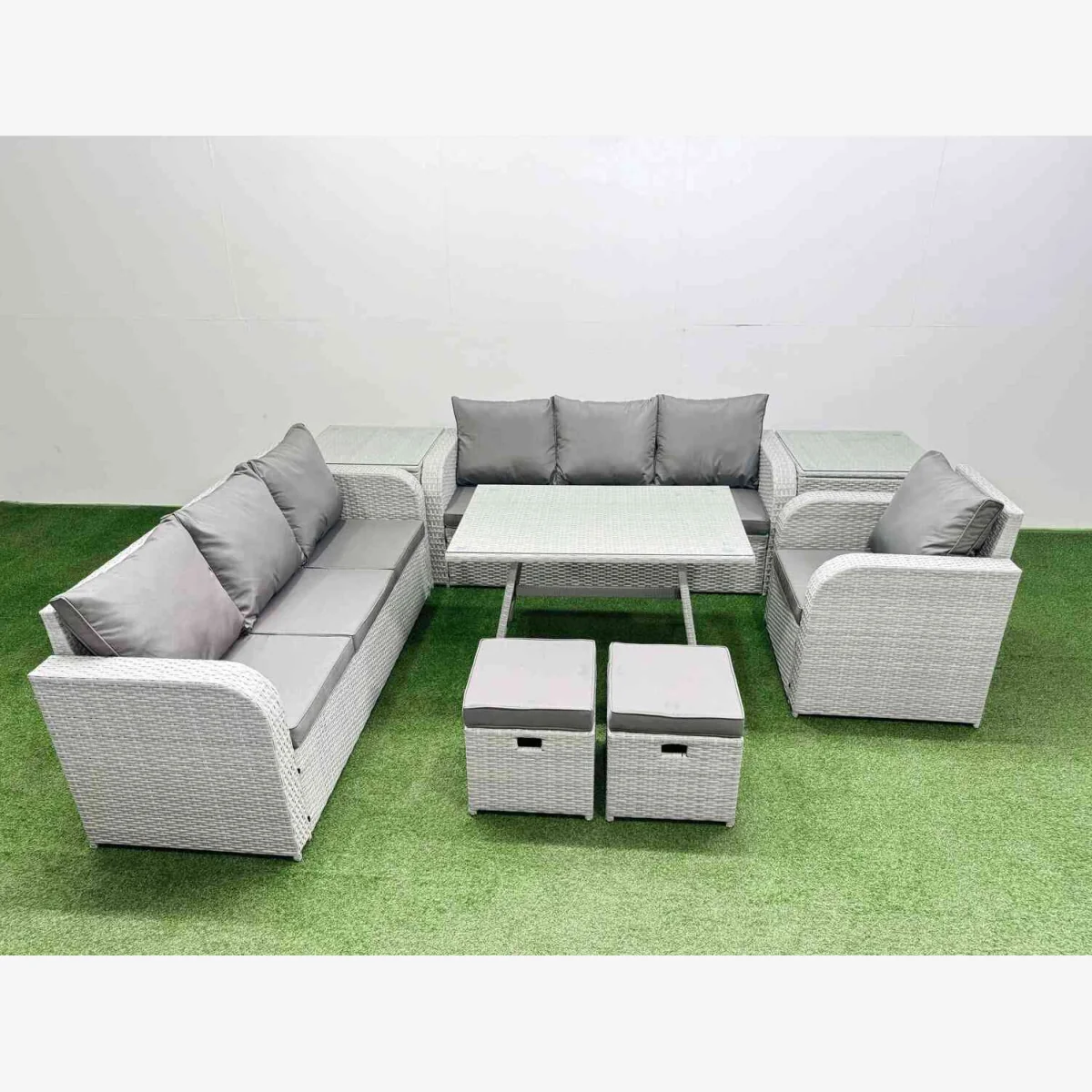 Fimous 8-Piece PE Rattan Outdoor Furniture Set with Recliner Light Grey - Light Grey – image 1
