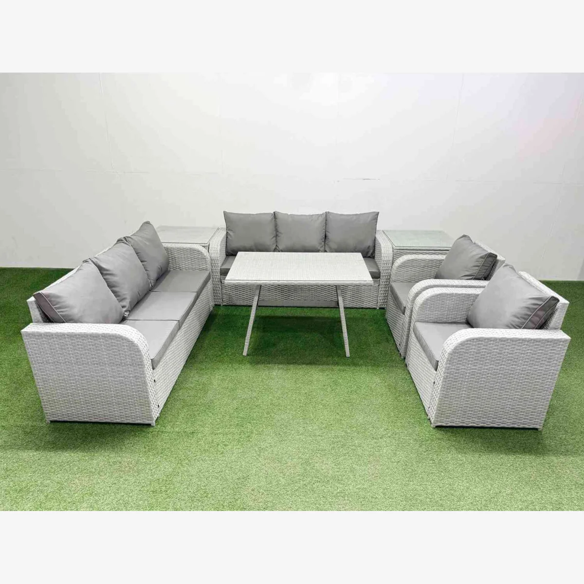 Fimous PE Rattan High-Back Outdoor Sofa Set, 3-Seater + 2 Recliners, Light Grey - Light Grey – image 1