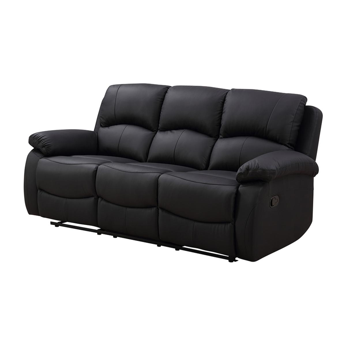 Milano 3 Seater Leather Manual Recliner Sofa Black - Black