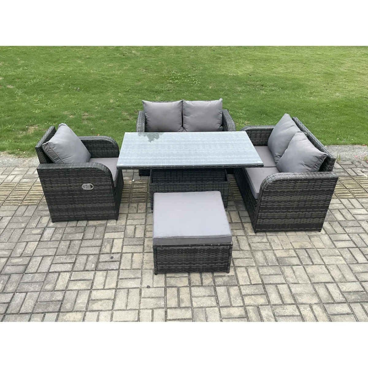 Fimous 6-Seater PE Rattan Outdoor Set with Lifting Table & Recliners Dark Grey - Dark Grey – image 3