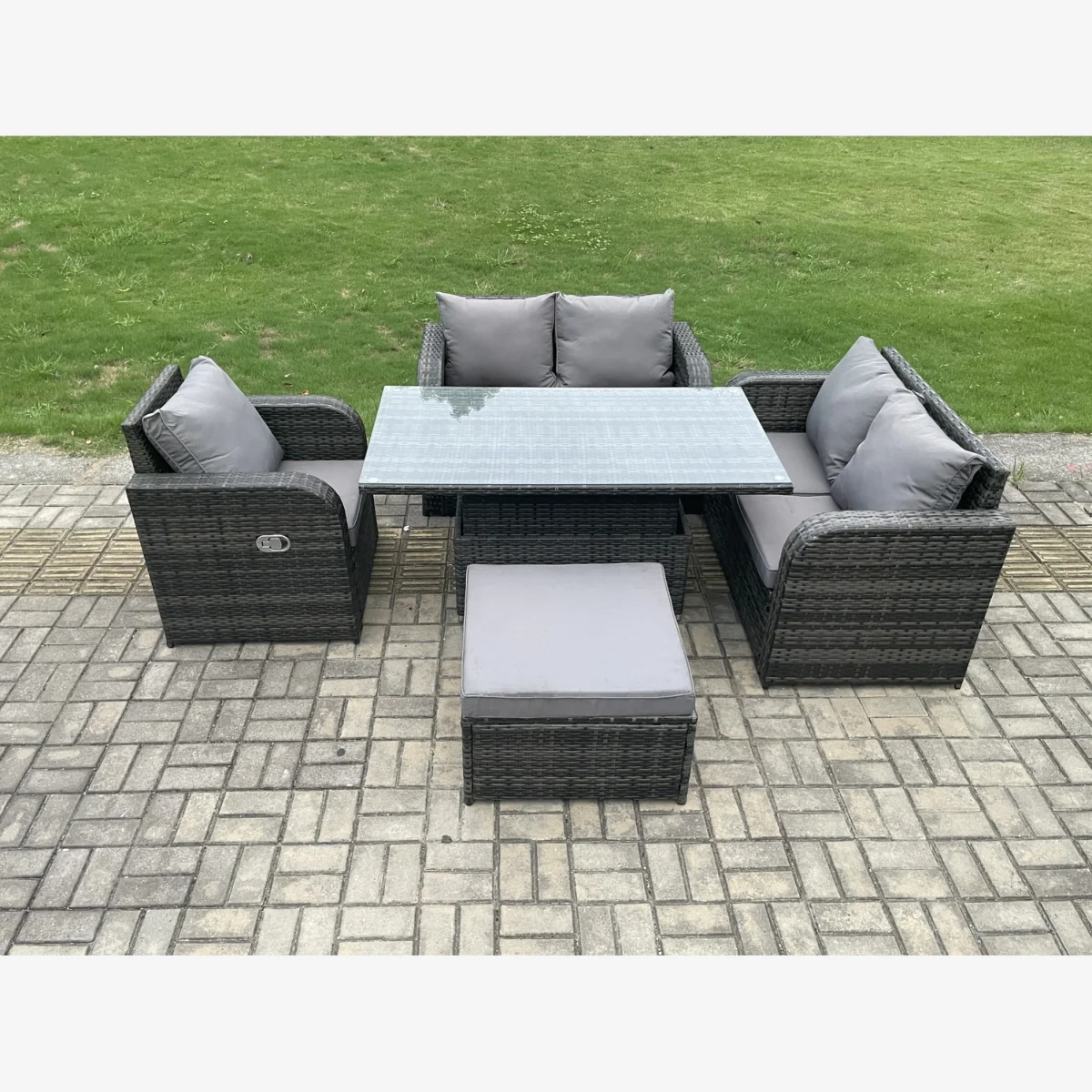 Fimous 6-Seater PE Rattan Outdoor Set with Lifting Table & Recliners Dark Grey - Dark Grey – image 1
