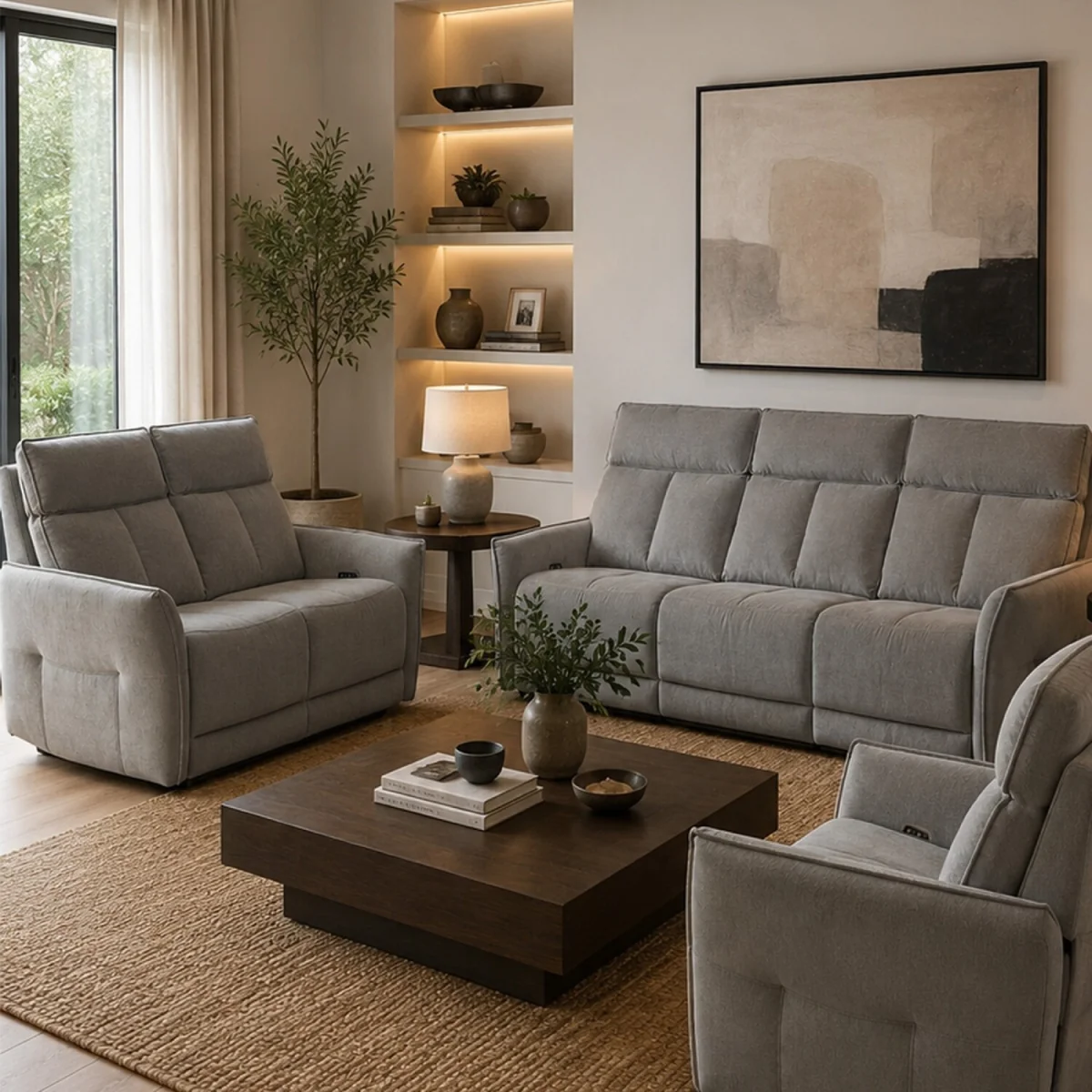 Grayson Fabric Upholstered Power Recliner 3 + 2 + 1 Sofa Set with USB Charging - Flint – image 1