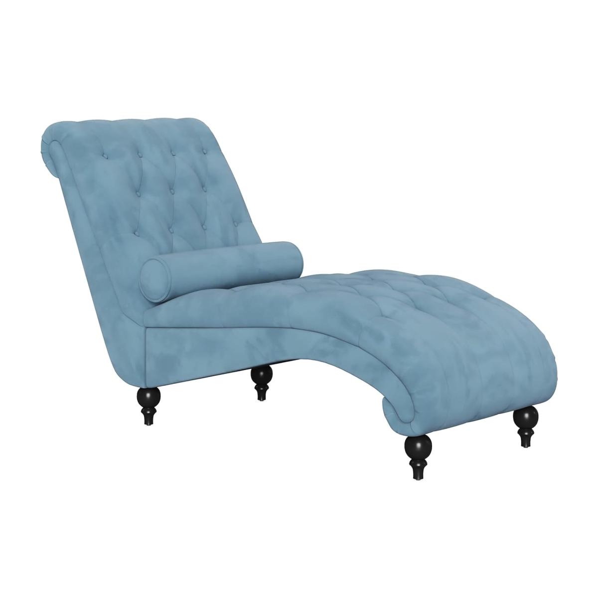 Velvet Button-Tufted Leisure Recliner with Lumbar Pillow - Dusty Blue