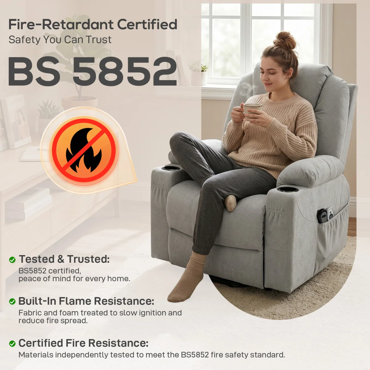 HOMCOM Riser and Recliner Chair with Heat - Light Grey – image 2