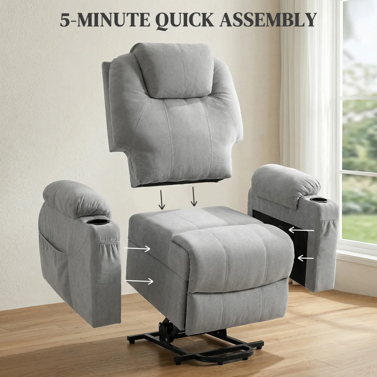 HOMCOM Riser and Recliner Chair with Heat - Light Grey – image 3