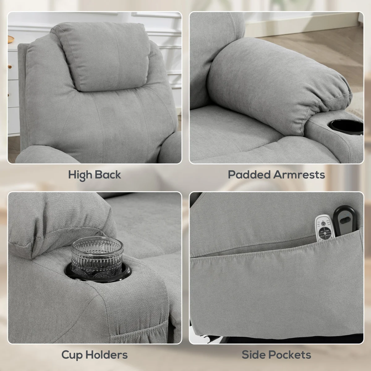 HOMCOM Riser and Recliner Chair with Heat - Light Grey – image 4