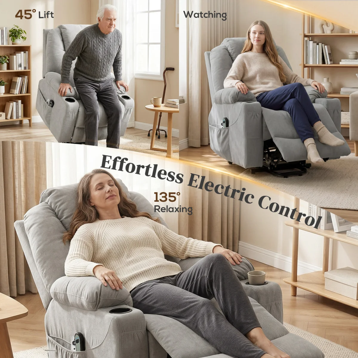 HOMCOM Riser and Recliner Chair with Heat - Light Grey – image 6