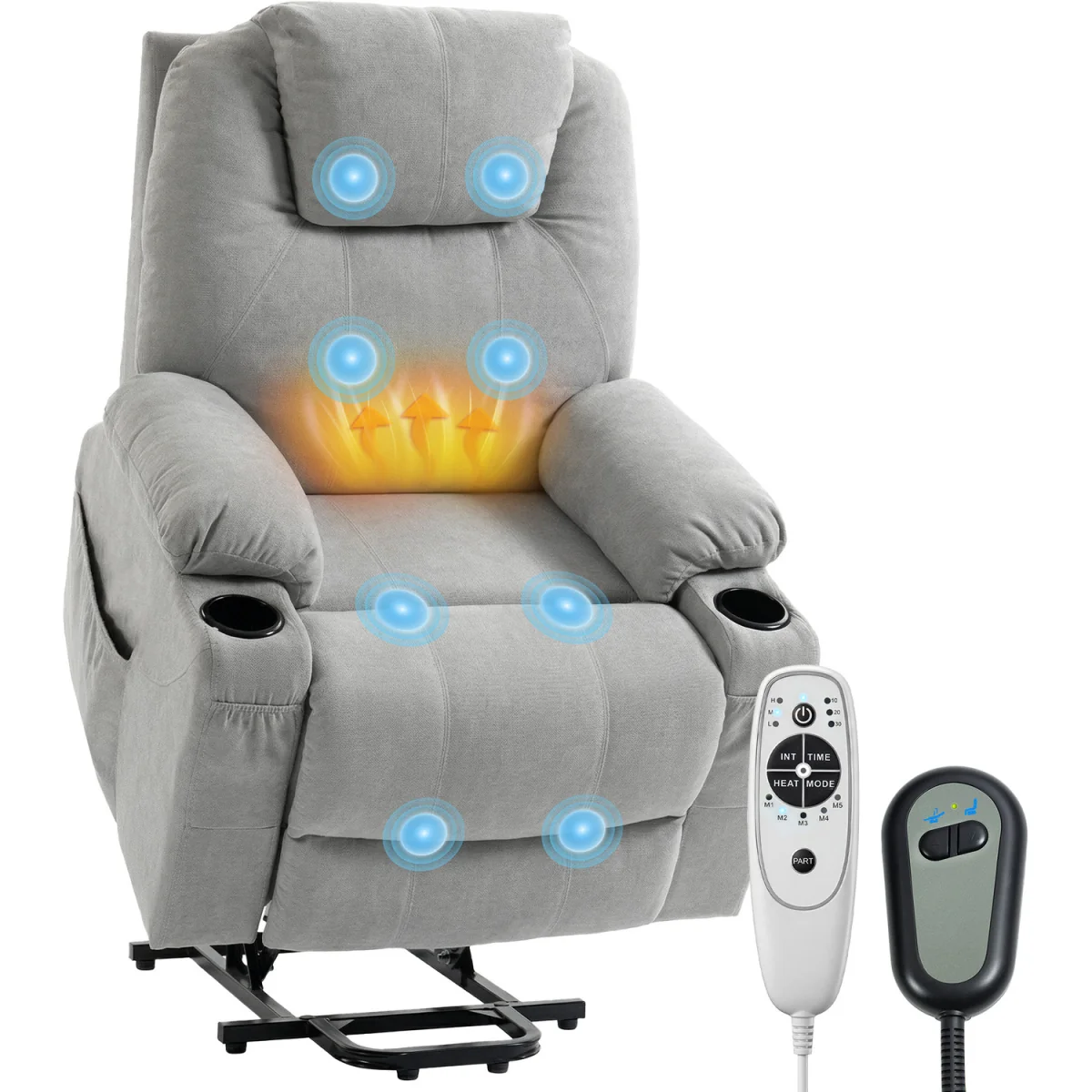 HOMCOM Riser and Recliner Chair with Heat - Light Grey – image 9