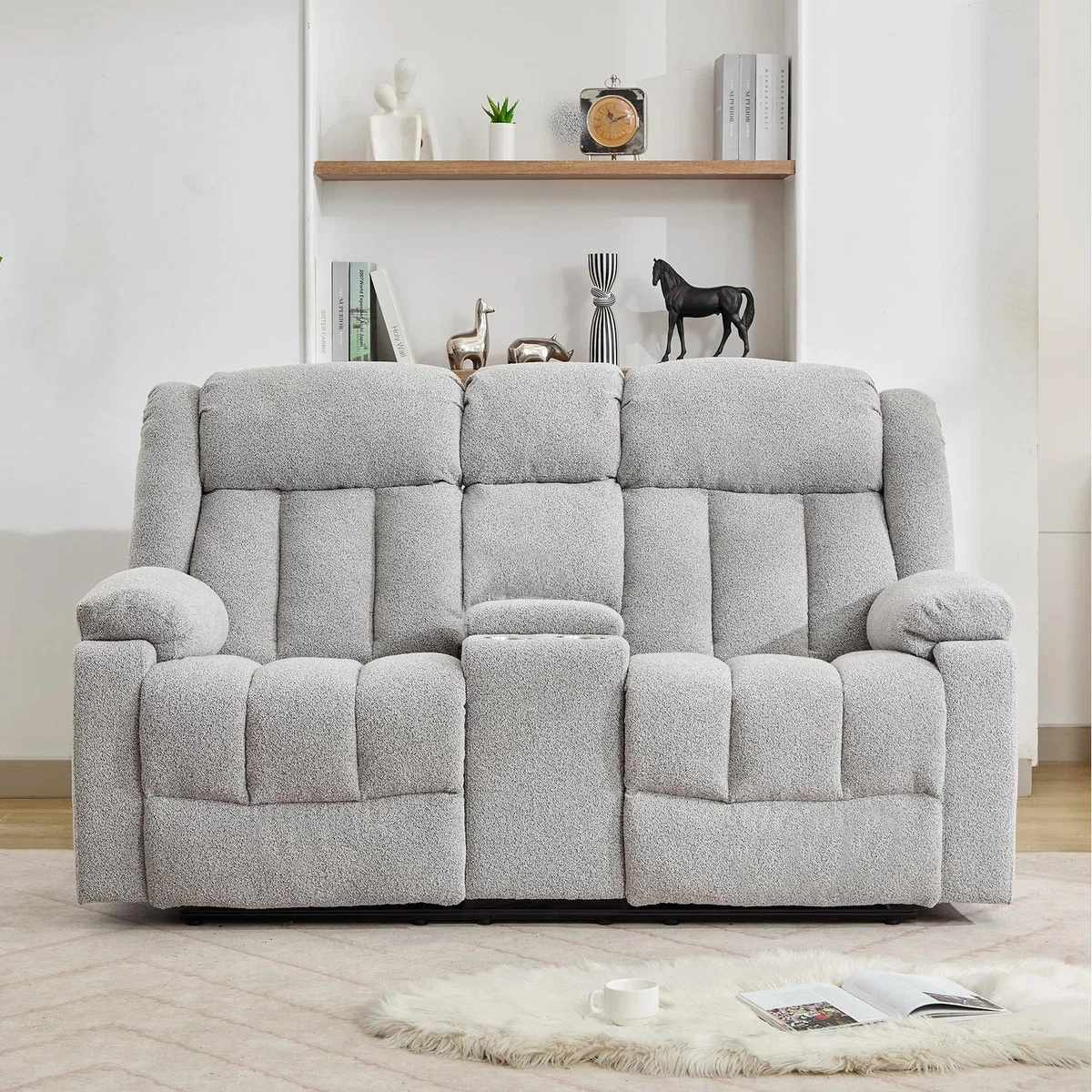 Lovell 2 Seat Manual Recliner Sofa with Central Console - Light Grey