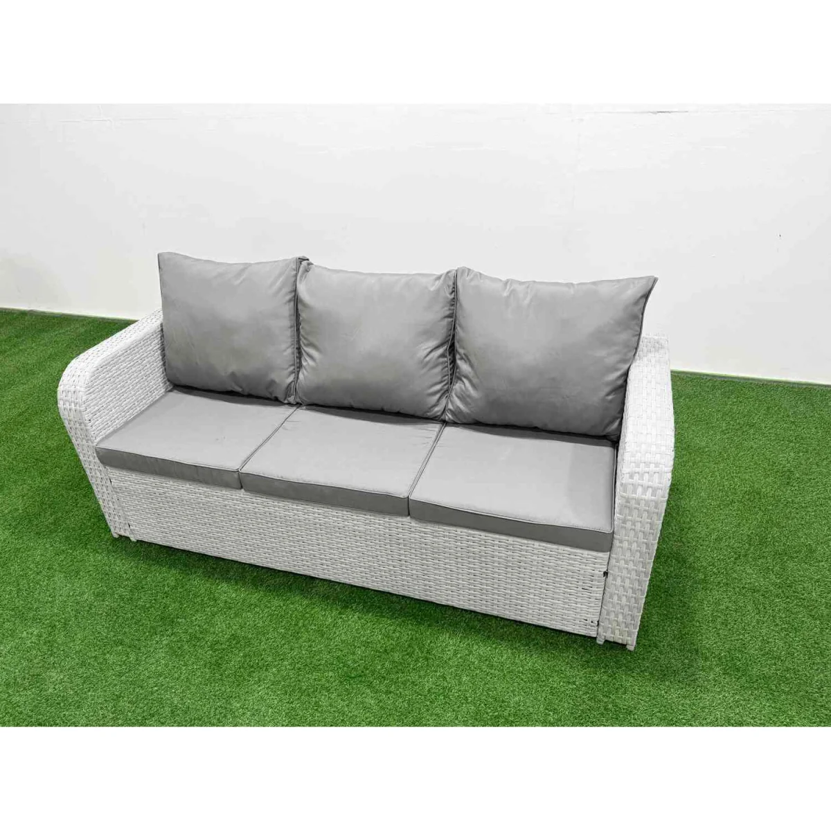 Fimous 6-Seater Outdoor Rattan Garden Furniture Set with 3-Seater Sofa and Recliners. - Light grey rattan + dark grey fabric – image 4