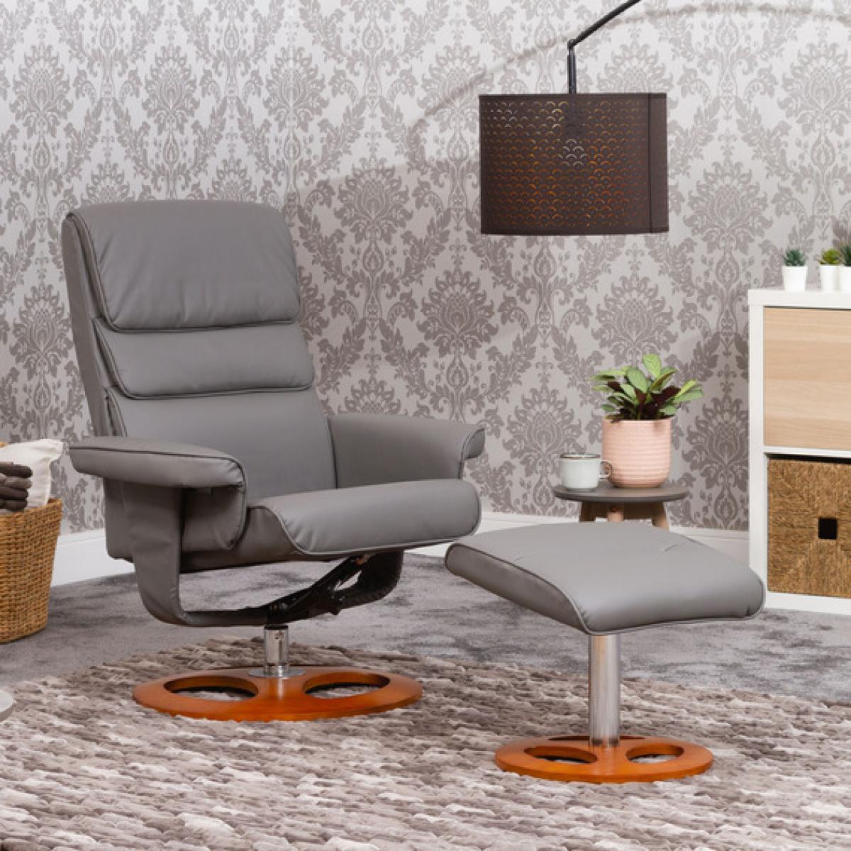 Barstow Swivel Recliner with Massage and Heat - Grey