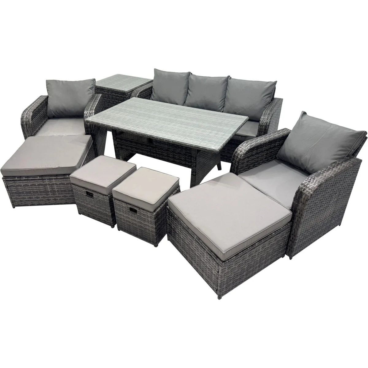 Fimous 8 Seat Outdoor PE Rattan Patio Set with Table and Recliners Dark Grey - Dark Grey Mixed rattan with dark grey fabric – image 5