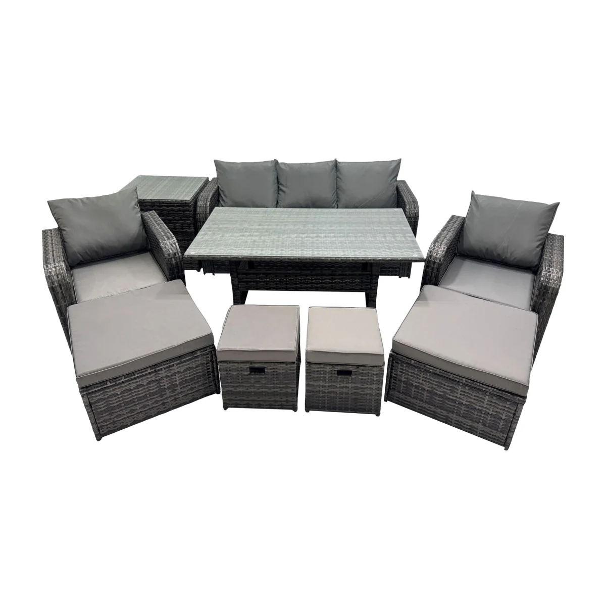 Fimous 8 Seat Outdoor PE Rattan Patio Set with Table and Recliners Dark Grey - Dark Grey Mixed rattan with dark grey fabric – image 1