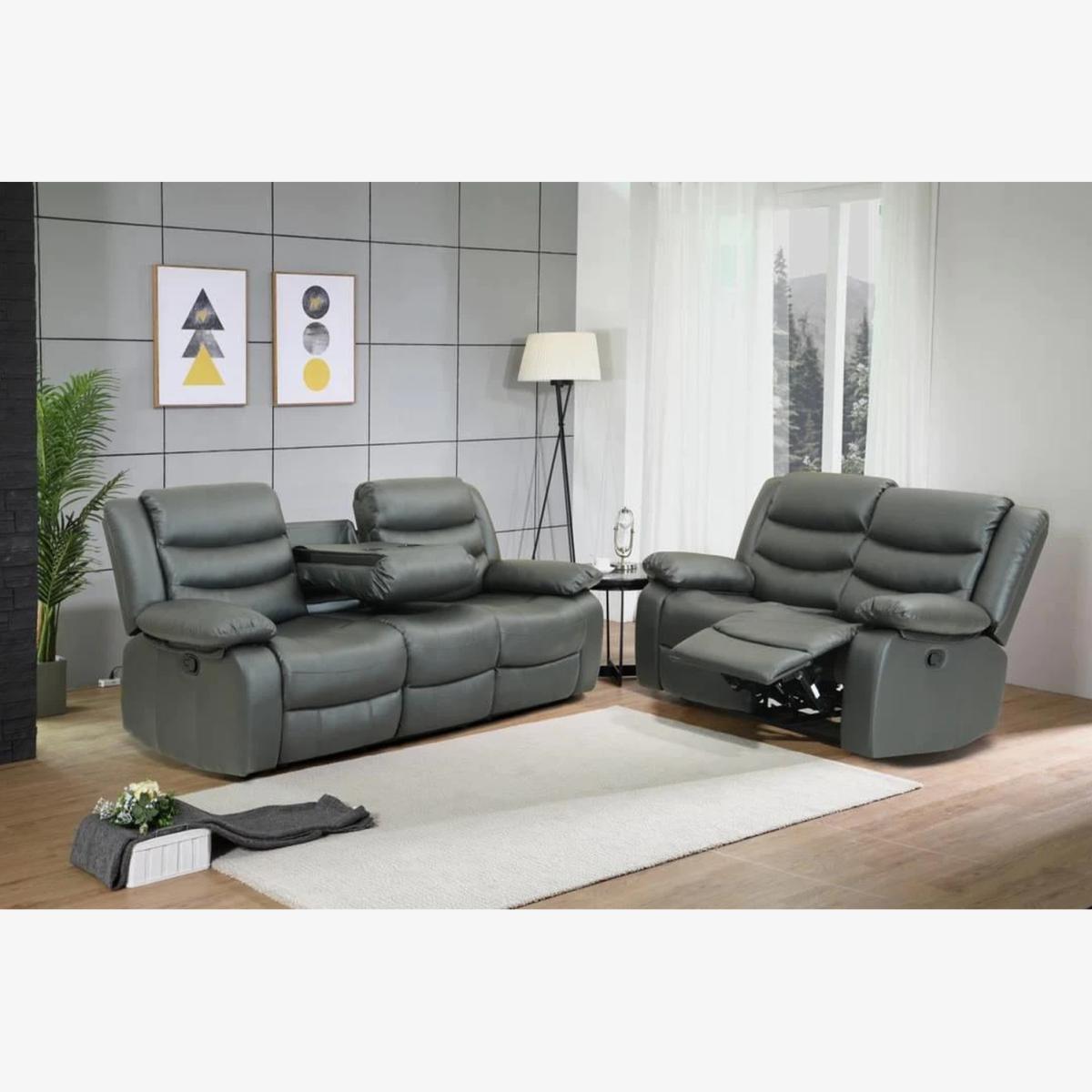 Riola Bonded Leather Recliner 321 Seater Sofa - Grey