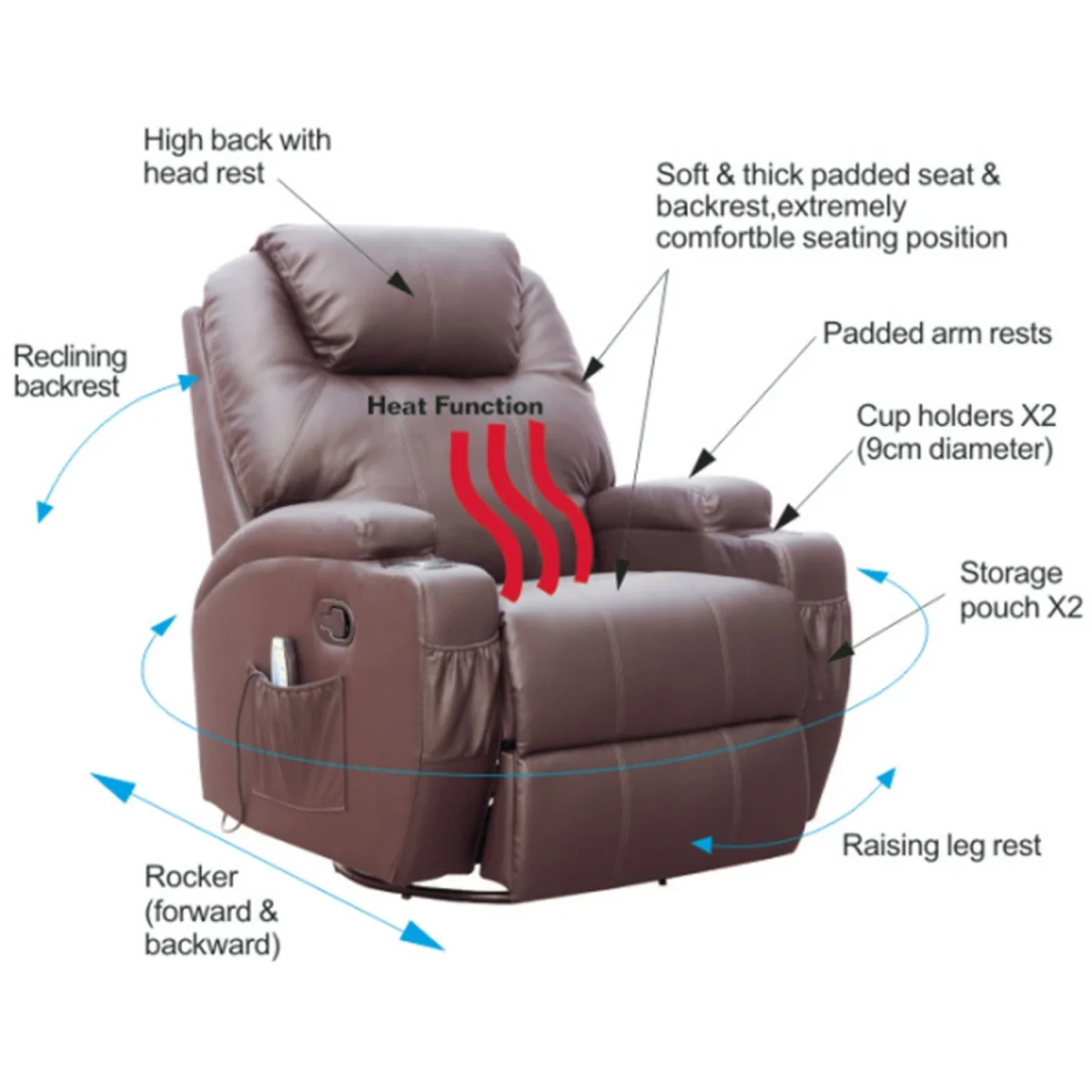 WestWood Bonded Leather Massage Recliner Chair Heat - Brown – image 4
