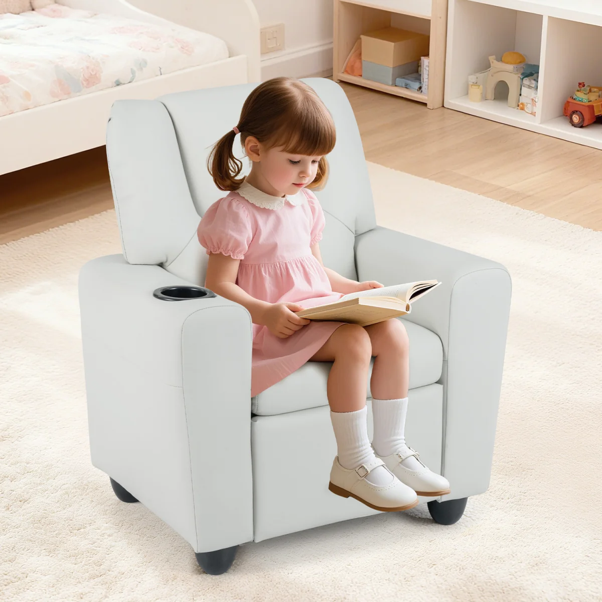 Kids Recliner with Cup Holder - White – image 2