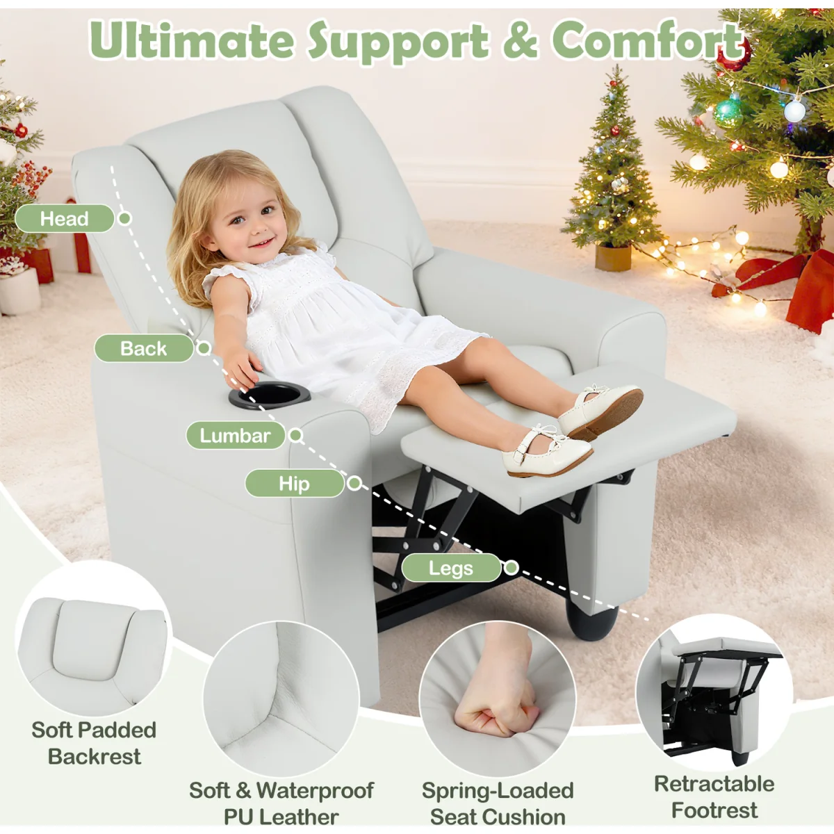 Kids Recliner with Cup Holder - White – image 5