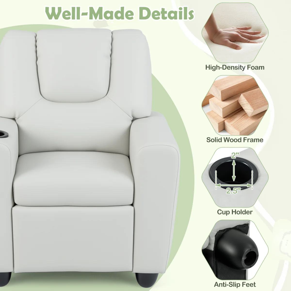 Kids Recliner with Cup Holder - White – image 6