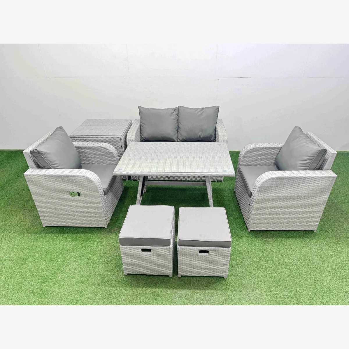 Fimous Light Grey PE Rattan 6-Seater Garden Set with Recliners and Dining Table. - Light Grey – image 1