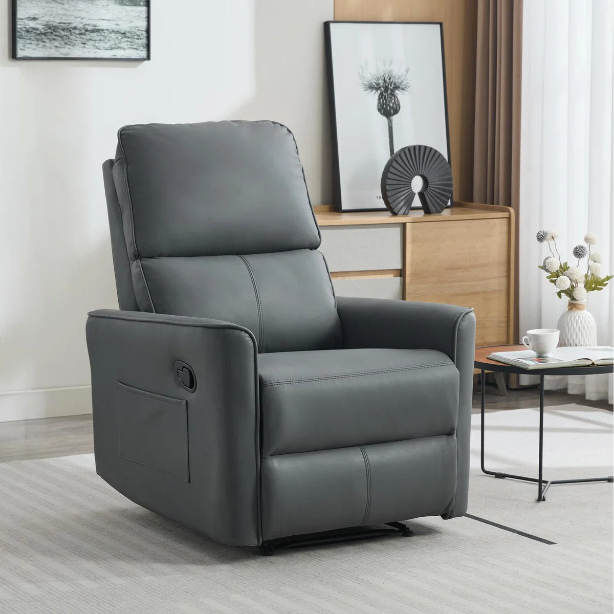 Madrid Manual Air Leather Recliner Chair - Grey
