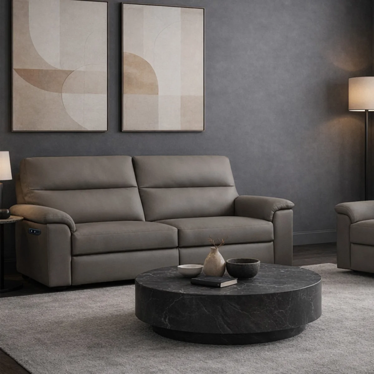 Marlowe Real Leather Power Recliner Three Seater Sofa with USB Charging - Slate – image 7