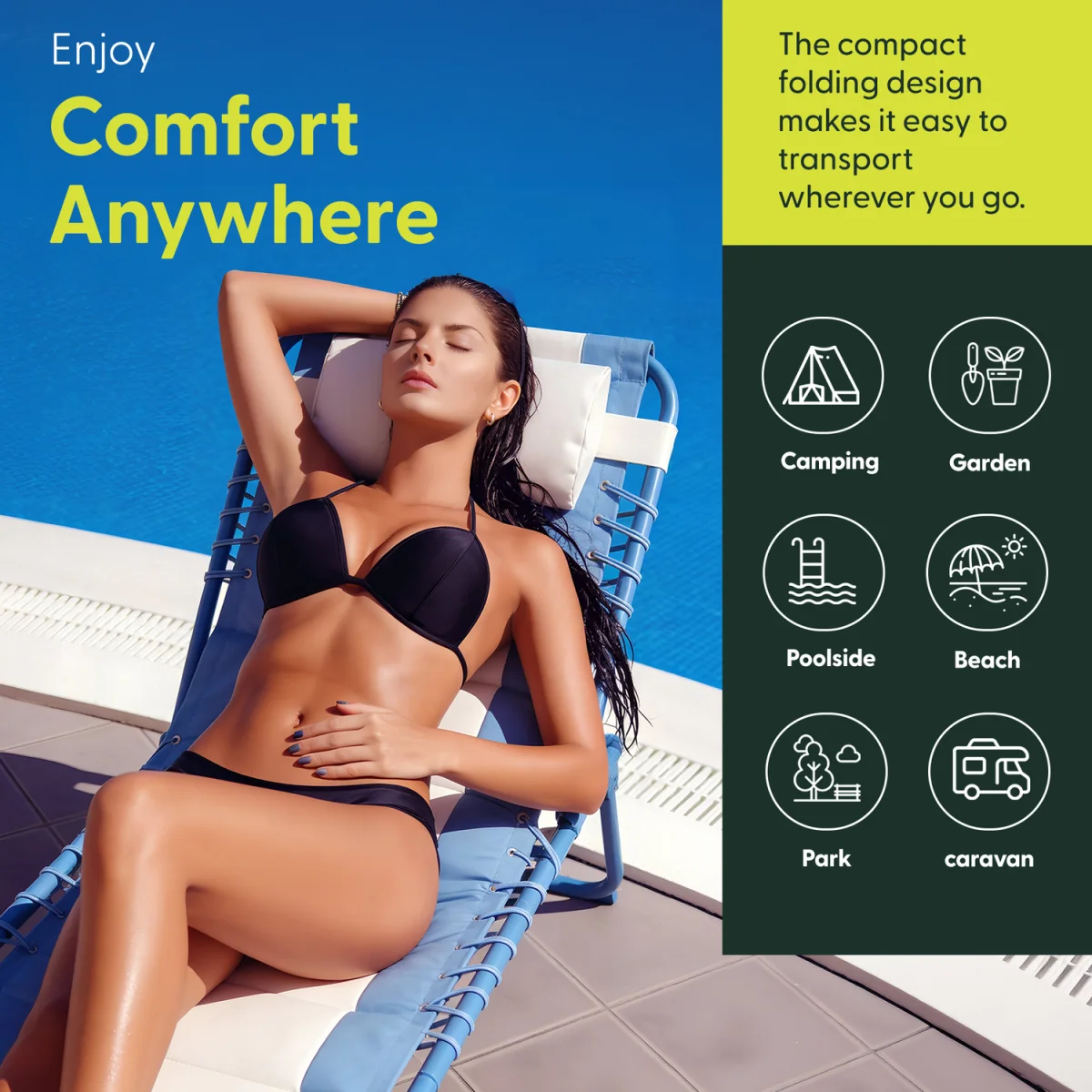 Keplin Foldable Sun Lounger Chair - Colour Block Design, Padded Recliner - Blue – image 3