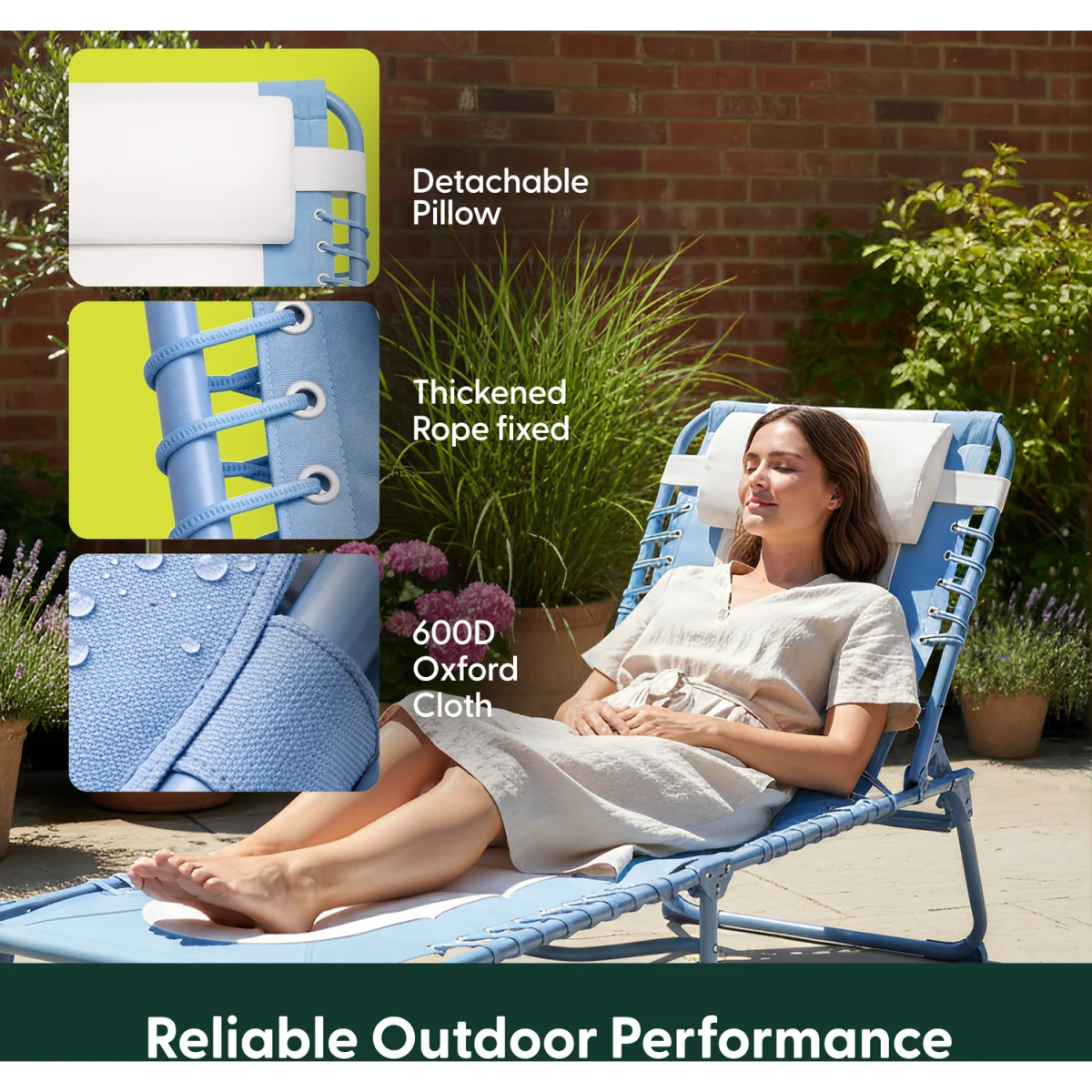 Keplin Foldable Sun Lounger Chair - Colour Block Design, Padded Recliner - Blue – image 5