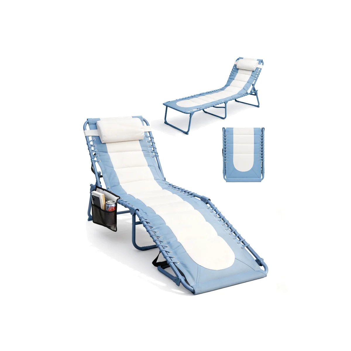 Keplin Foldable Sun Lounger Chair - Colour Block Design, Padded Recliner - Blue – image 1