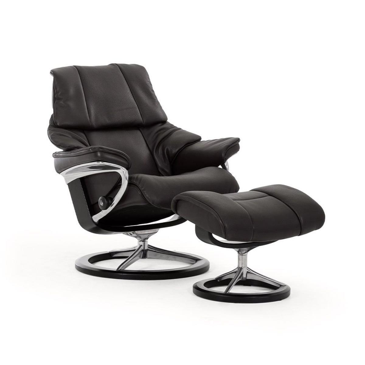 Stressless Reno Recliner With Signature Base and Footstool - Stressless Medium Reno Recliner With Signature Base Footstool in Fabric – image 2