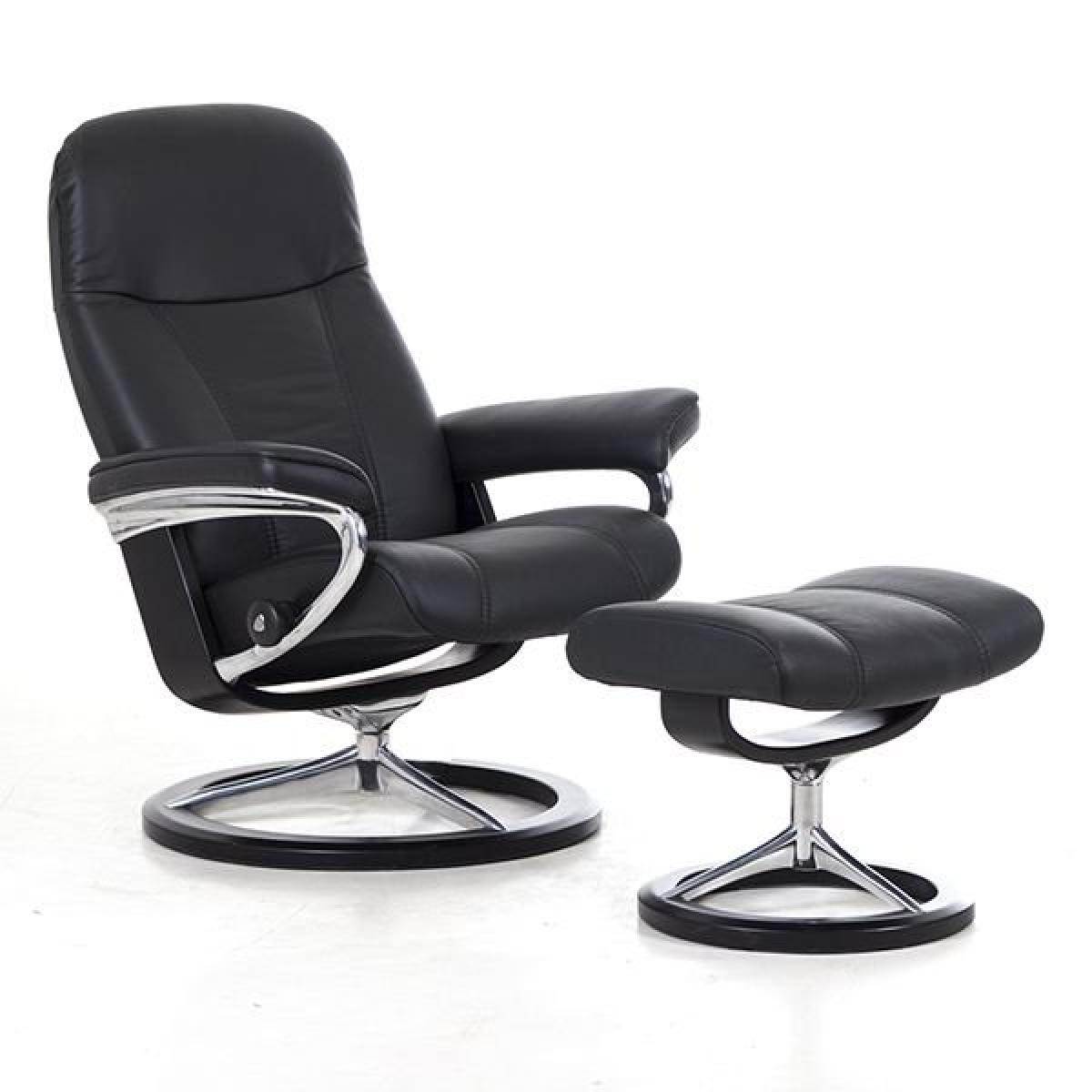 Stressless Consul Recliner With Signature Base and Footstool - Stressless Large Consul Recliner With Signature Base Footstool in Fabric – image 2