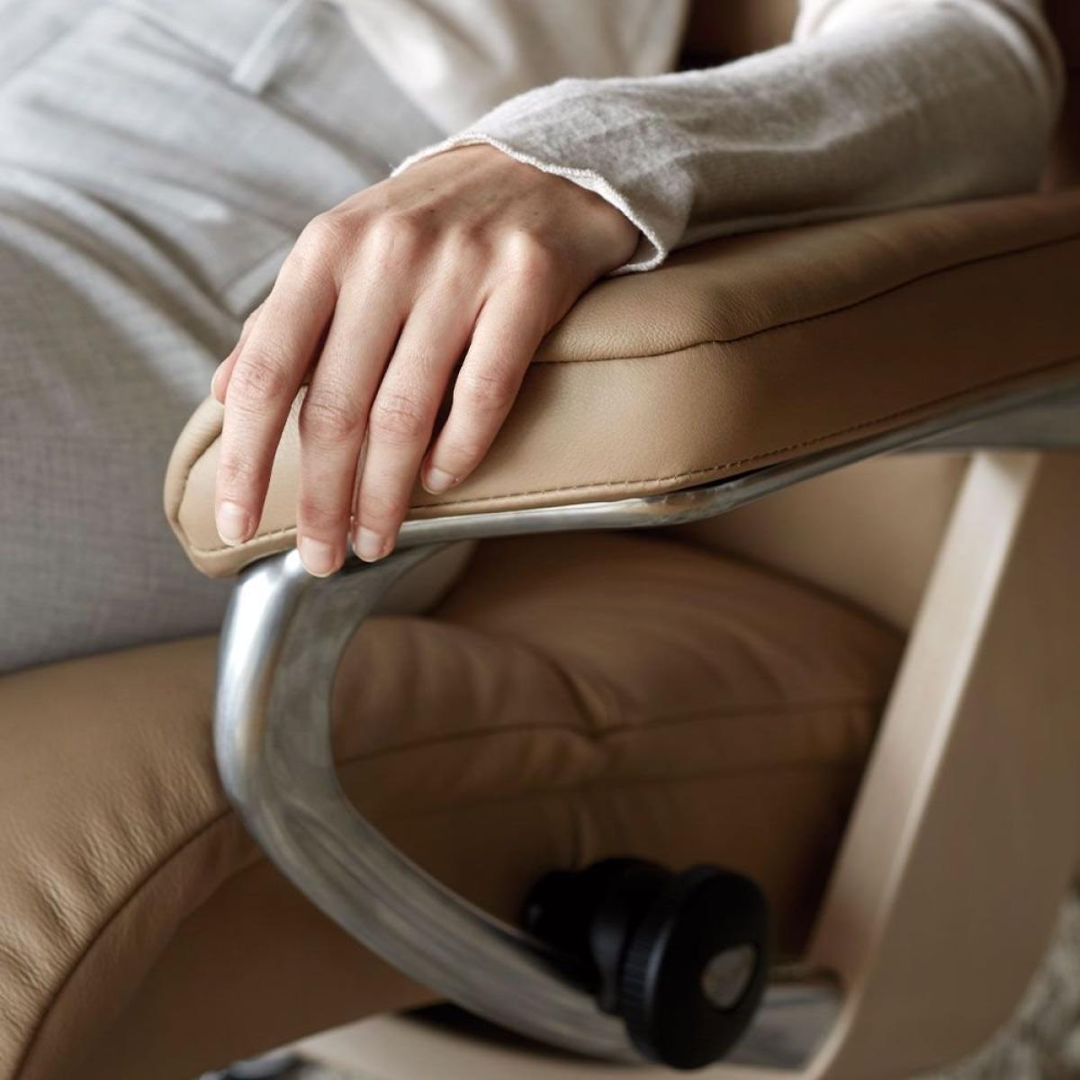 Stressless View Recliner With Signature Base and Footstool - Stressless Medium View Recliner With Signature Base Footstool in Fabric – image 3