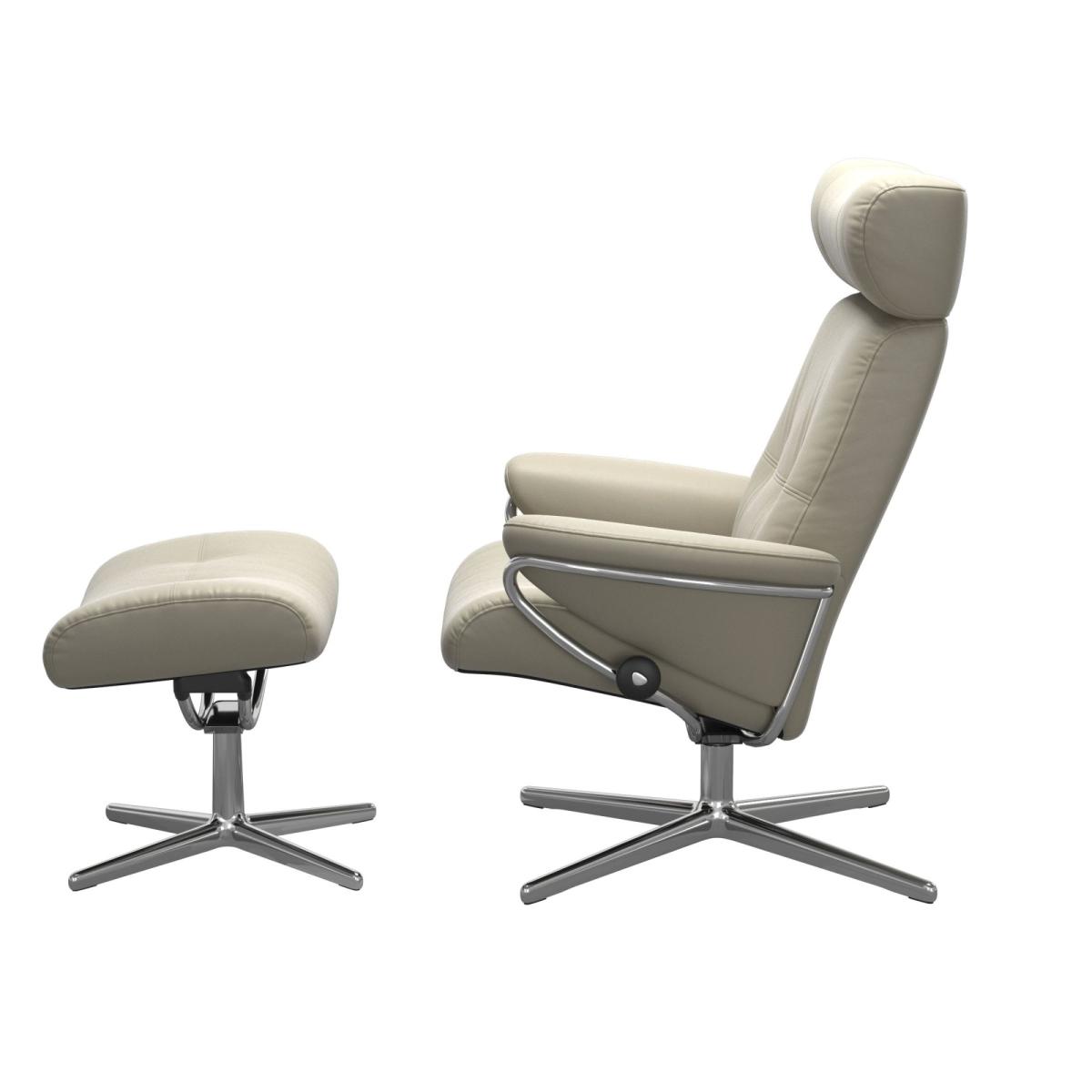 Stressless Berlin Recliner with Headrest and Footstool with Cross Base - Stressless Berlin Recliner wHeadrest Footstool Urban Cross Base Medium in Fabric – image 3