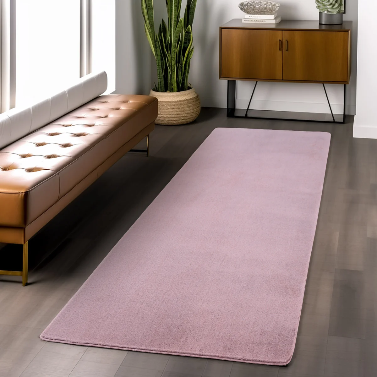 Snuggly Washable Low Pile Living Room Area Rug - Anti-Slip Felt Backing - Baby Pink / 220cm / 160cm – image 4