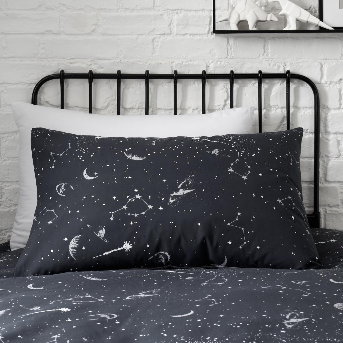 Black Space Dinosaur Single Duvet Cover and Pillowcase Set Black and White – image 3