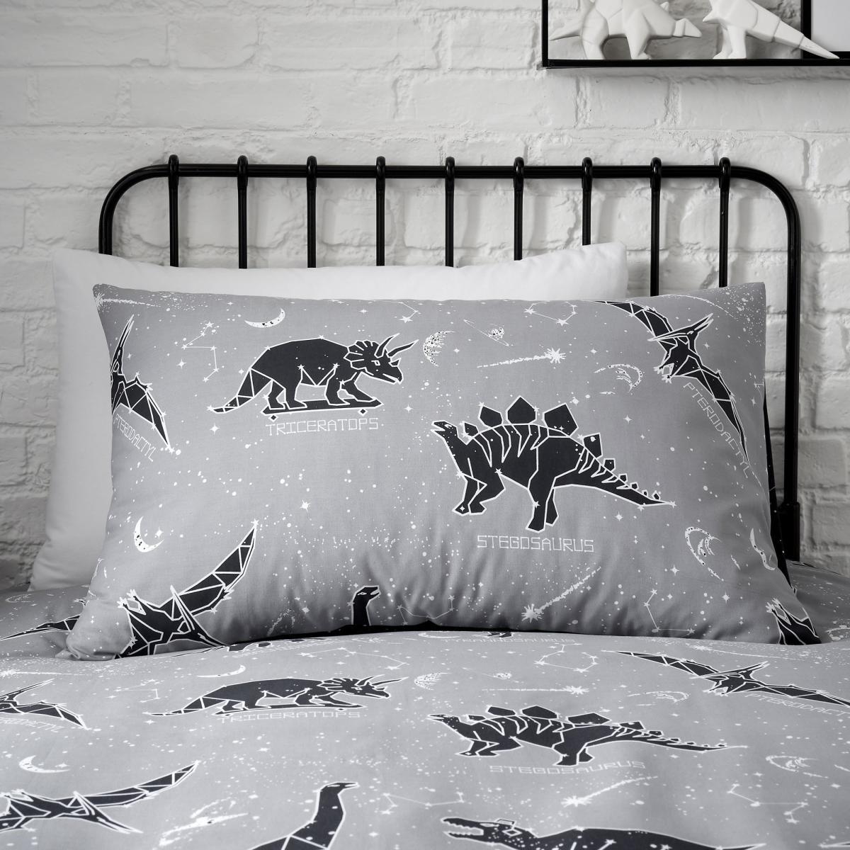 Black Space Dinosaur Single Duvet Cover and Pillowcase Set Black and White – image 4