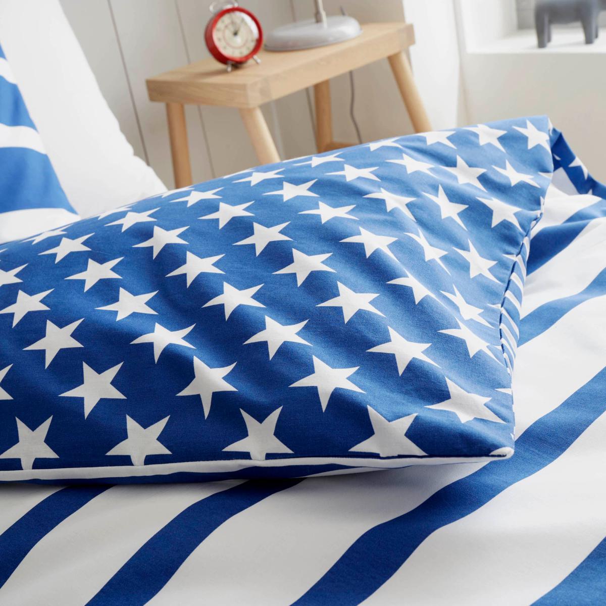 Blue Stars and Stripes Reversible Duvet Cover and Pillowcase Set Blue – image 2