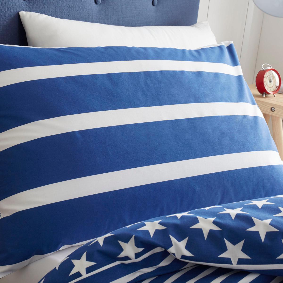 Blue Stars and Stripes Reversible Duvet Cover and Pillowcase Set Blue – image 3