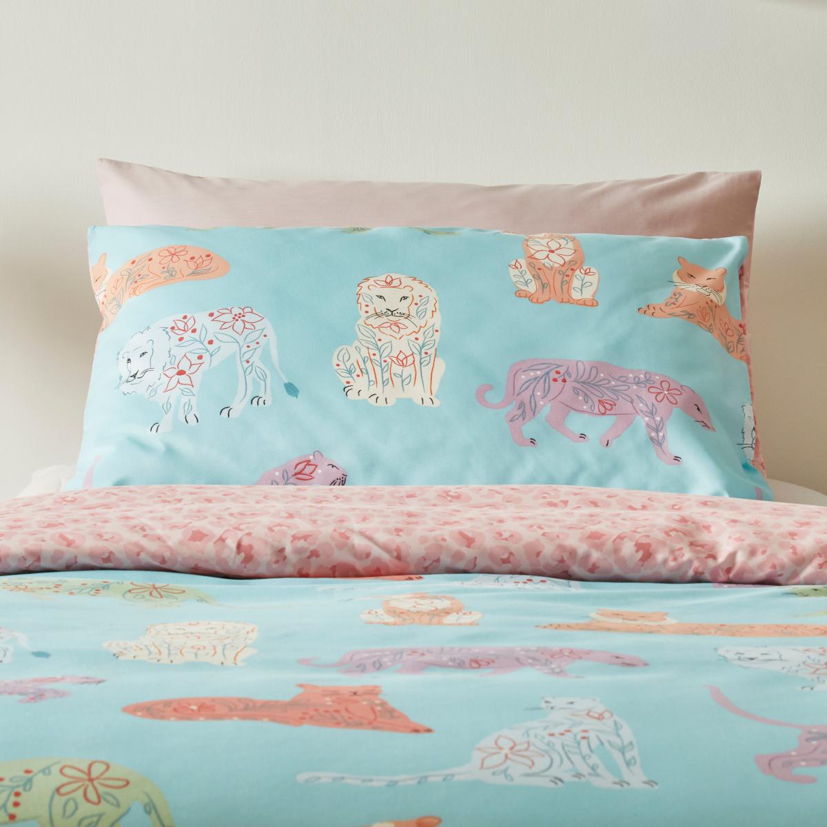 Botanical Cats Single Duvet Cover and Pillowcase Set MultiColoured – image 2