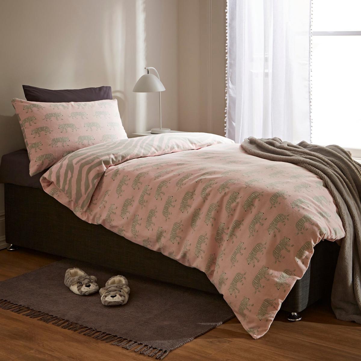 Tao the Tiger 100% Brushed Cotton Reversible Duvet Cover and Pillowcase Set Light Pink – image 2