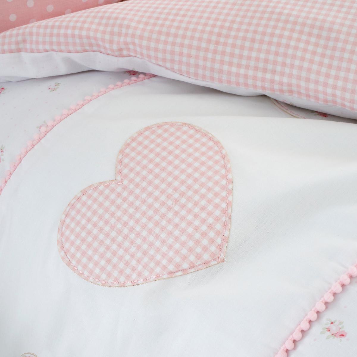 Patchwork Hearts Duvet Cover and Pillowcase Set Pink and White – image 3