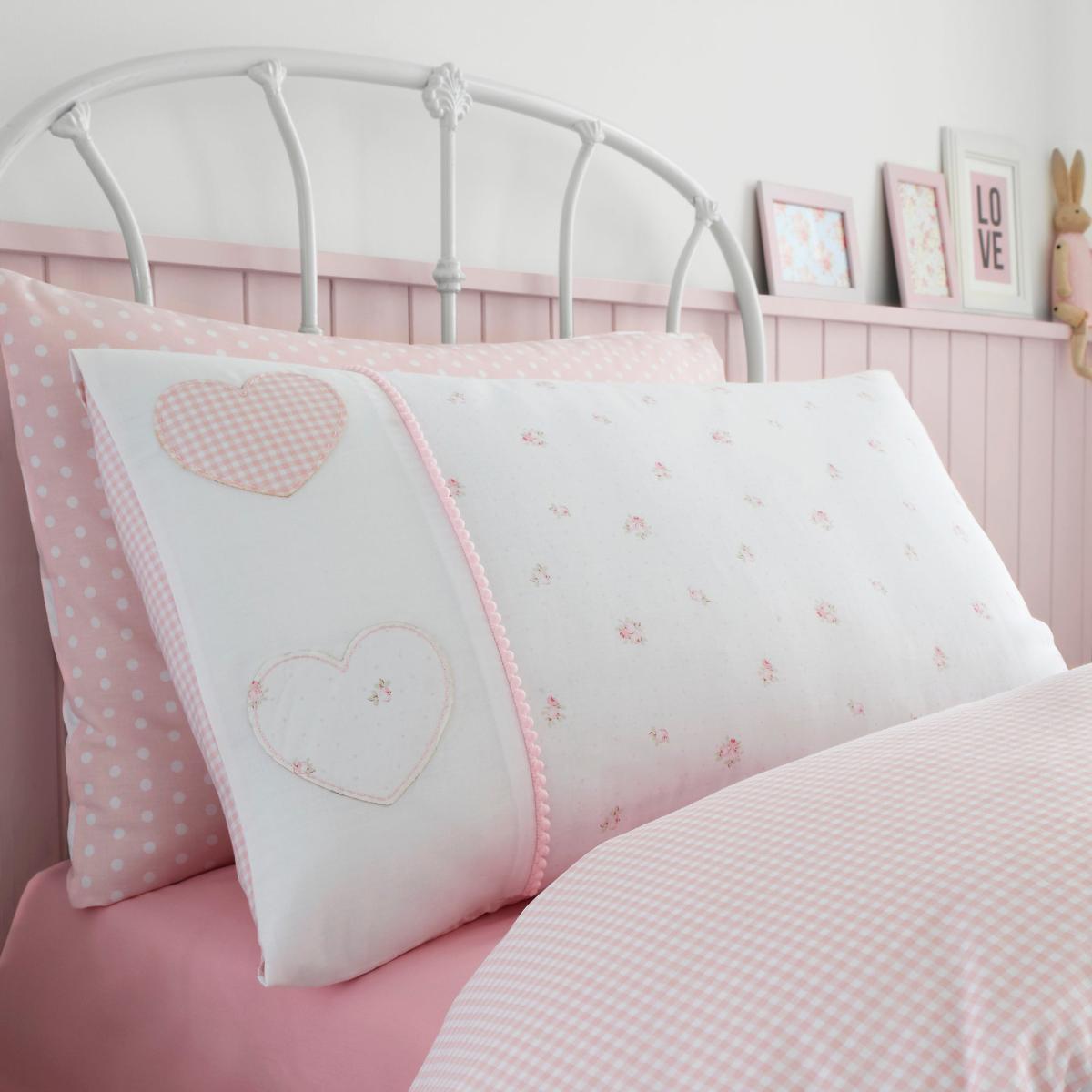 Patchwork Hearts Duvet Cover and Pillowcase Set Pink and White – image 4