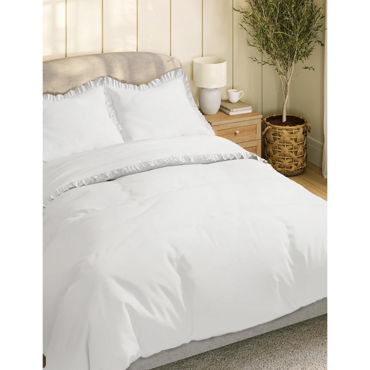 M&S Cotton Blend Ruffle Edge Bedding Set - SGL - White, White – image 2