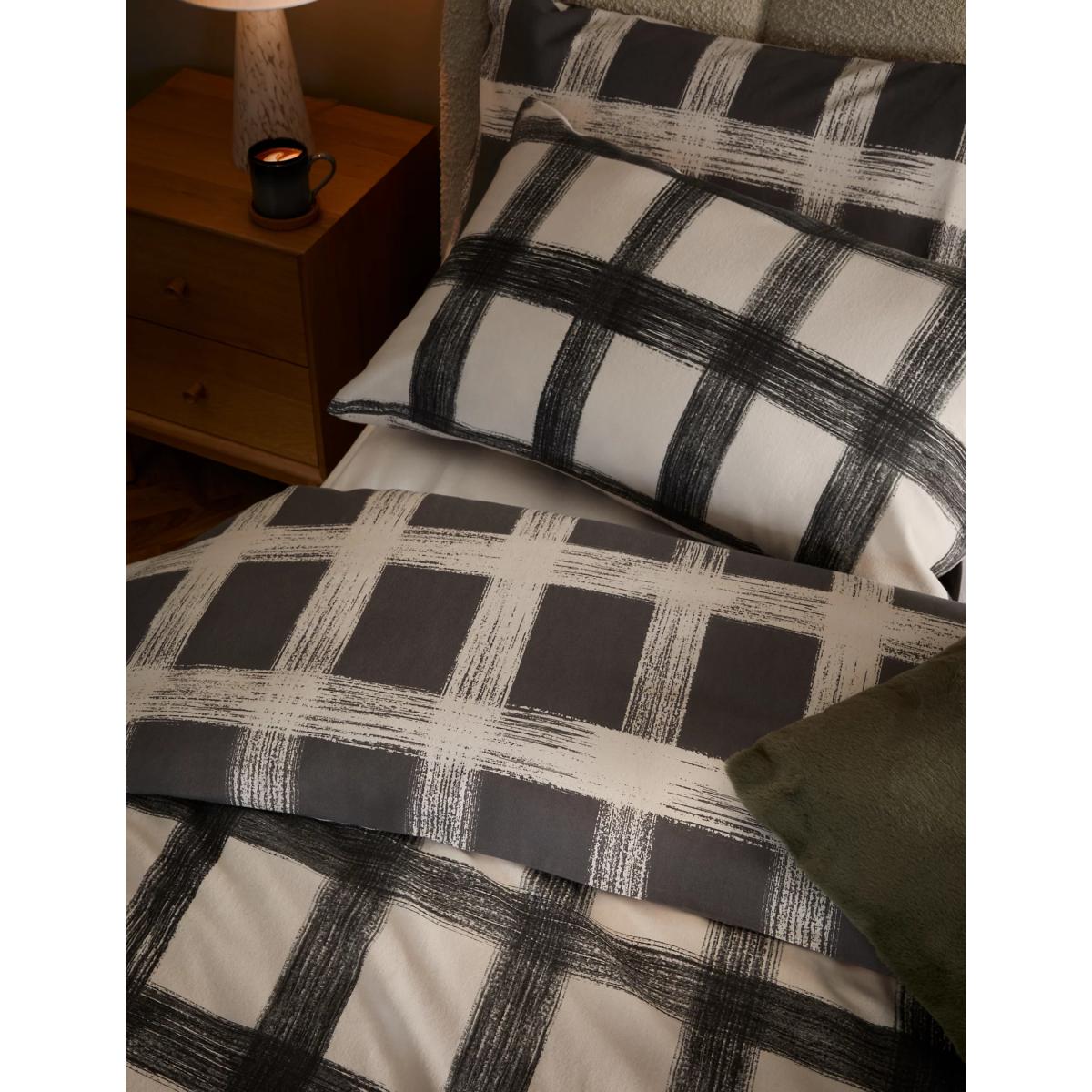 M&S Pure Brushed Cotton Check Bedding Set - SGL - Charcoal Mix, Charcoal Mix – image 3