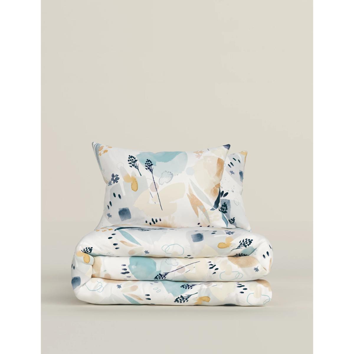 M&S Pure Cotton Watercolour Floral Bedding Set - SGL - Blue Mix, Blue Mix – image 4