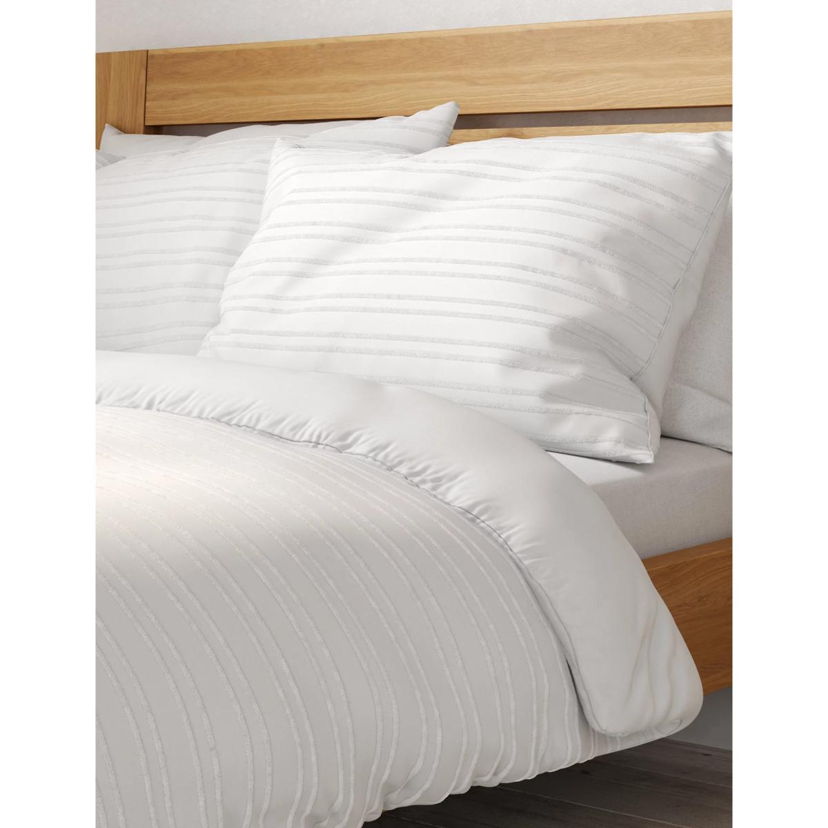 M&S Pure Cotton Striped Bedding Set - SGL - White, White – image 2